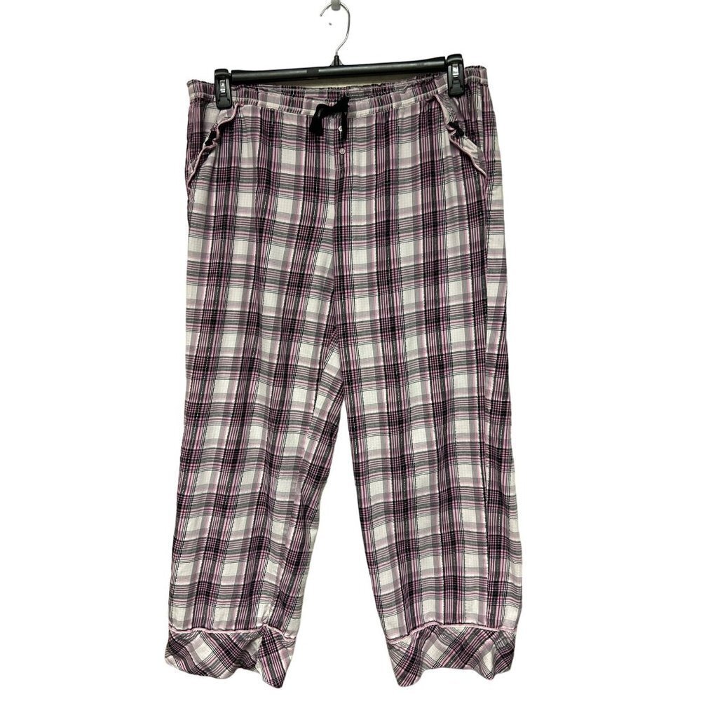 Victoria's Secret Pink White Plaid Pull On Sleep Pants Bow Detail Women's XL